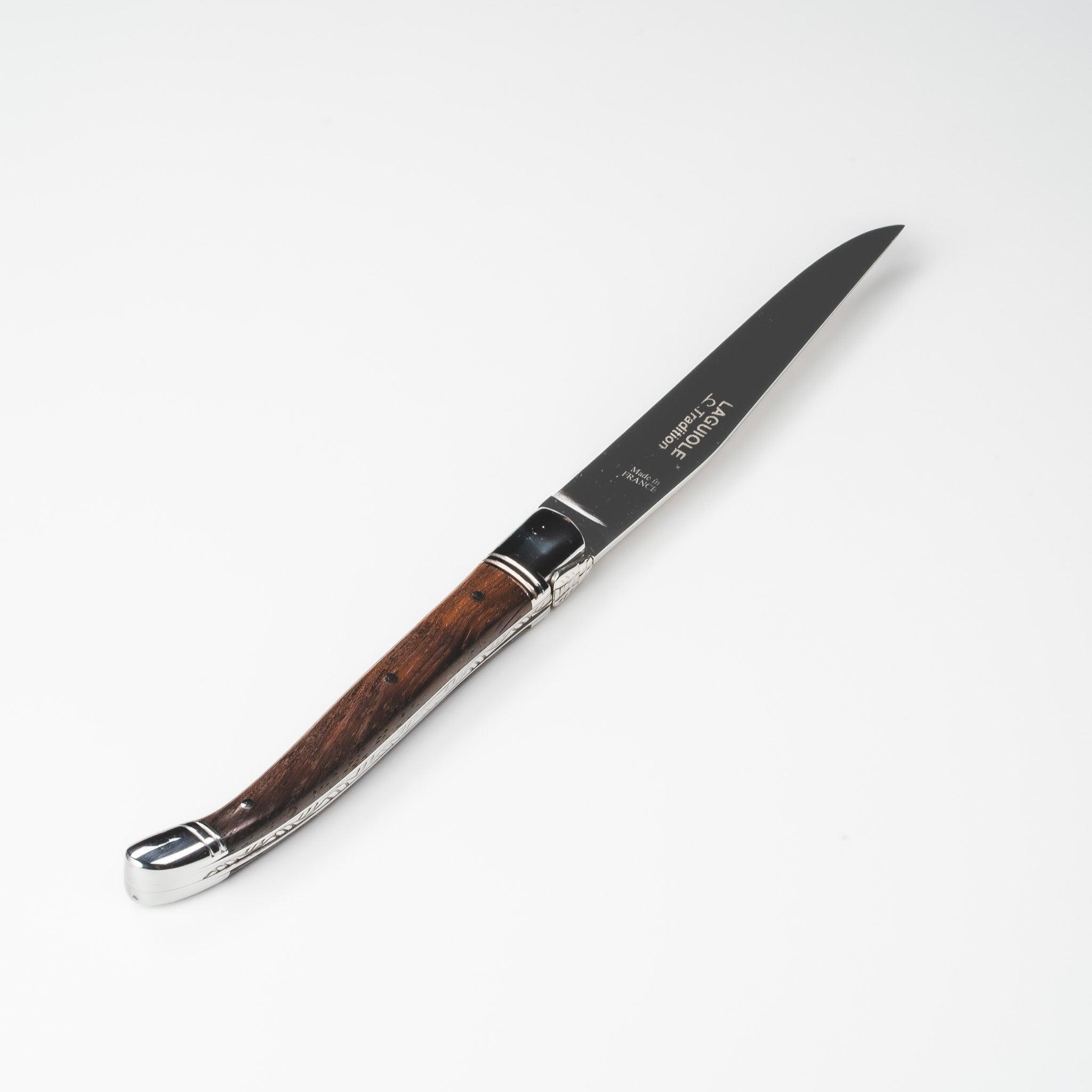 Laguiole Tradition steakkniv med palisandertræ-håndtag og 2 stålkraver