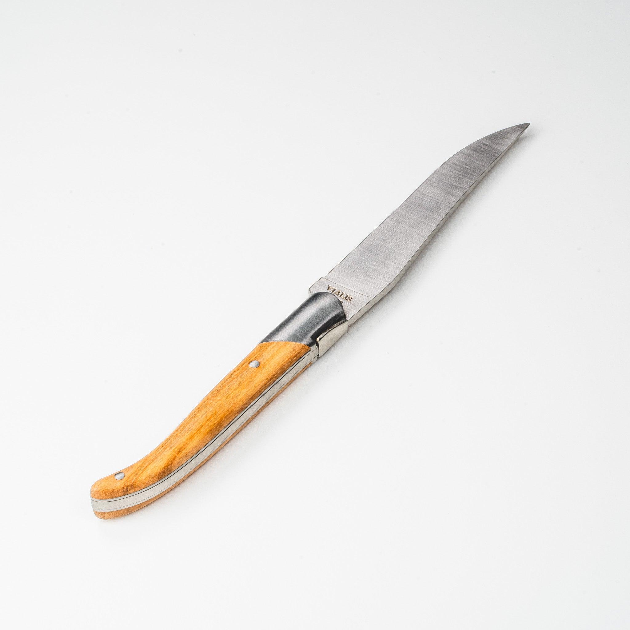 Laguiole Tradition Vialis Grand Cru steakkniv med oliventræ-håndtag og 1 stålkrave