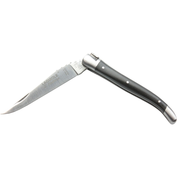 Laguiole Tradition lommekniv med sort horn-håndtag og 2 stålkraver, 9 cm