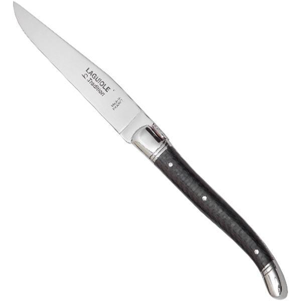 Laguiole Tradition steakkniv med kulfiber-håndtag og 2 stålkraver